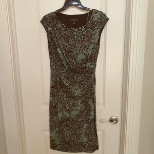 Connected Apparel Green Black Dress Sz 10 EUC Faux Wrap